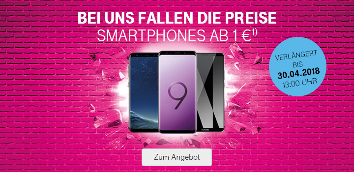Aktion verl�ngert bis 30.04.2018 - Ausgew�hlte Smartphones ab 1 &euro;