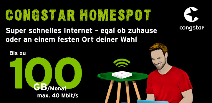congstar Aktion - 100 GB f�r 35 � statt 40 � monatlich - Homespot XL