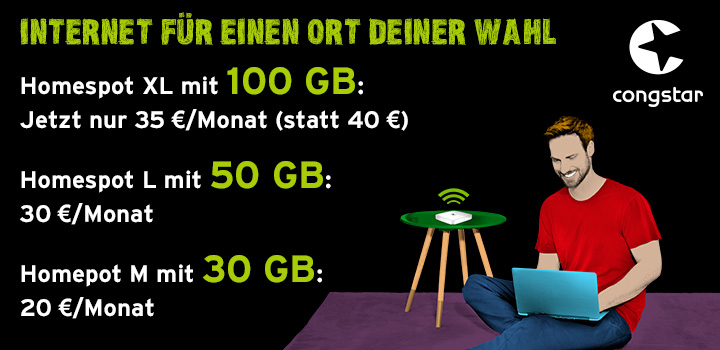 congstar Aktion - 100 GB f�r 35 � statt 40 � monatlich - Homespot XL 