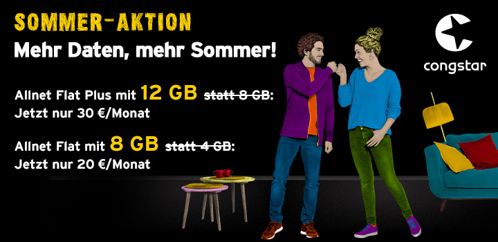 congstar Sommer-Aktion: Nur 20 � monatlich f�r 8 GB | Allnet Flat 
