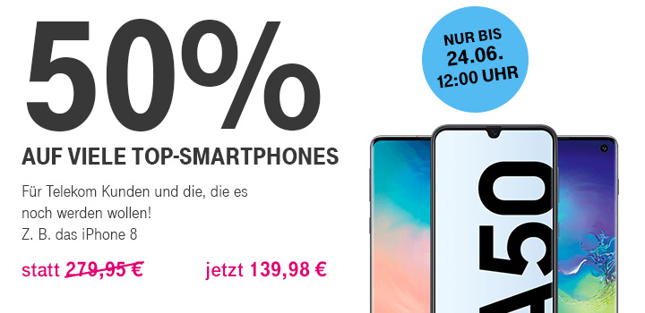 Nur f�r kurze Zeit - 50% auf viele Top-Smartphones