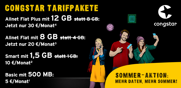 congstar Sommer-Aktion: Nur 20 � monatlich f�r 8 GB | Allnet Flat 