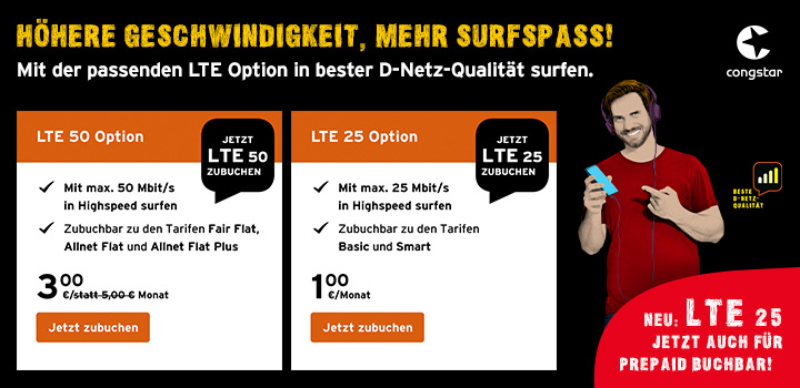 congstar - LTE Option f�r alle Prepaid Tarife