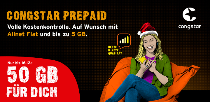 congstar Prepaid Aktion � nur bis 16.12.2019: 50 GB einmalig sichern