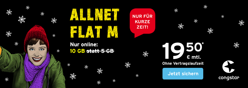 Jetzt w�hrend der congstar Winter-Aktion 10 GB statt 5 GB erhalten