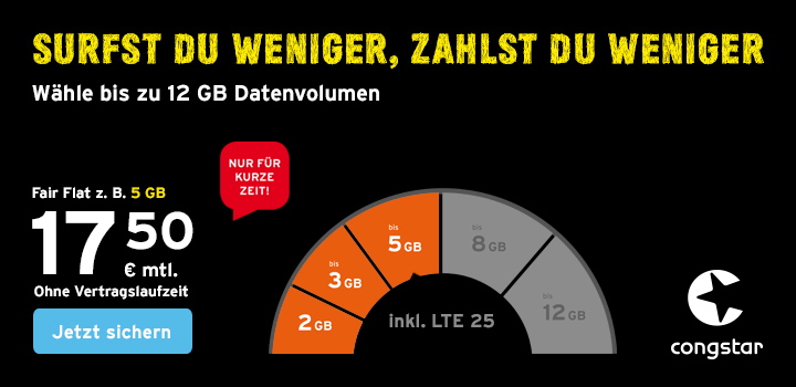 congstar Fair Flat - 5 GB Datenvolumen f�r 17,50 �/mtl.