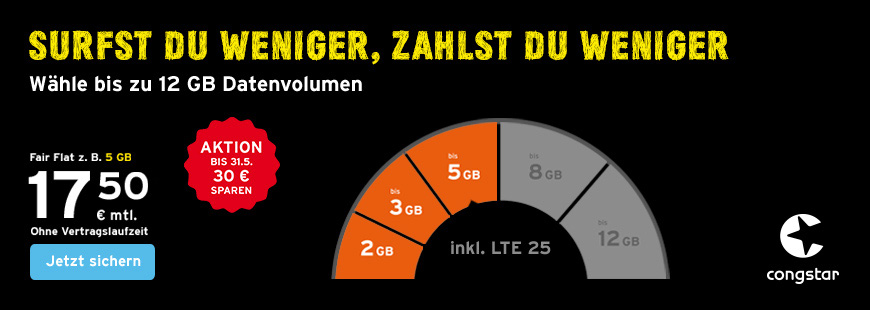 congstar Fair Flat - flexibles Datenvolumen und zus�tzlich 30 � sparen