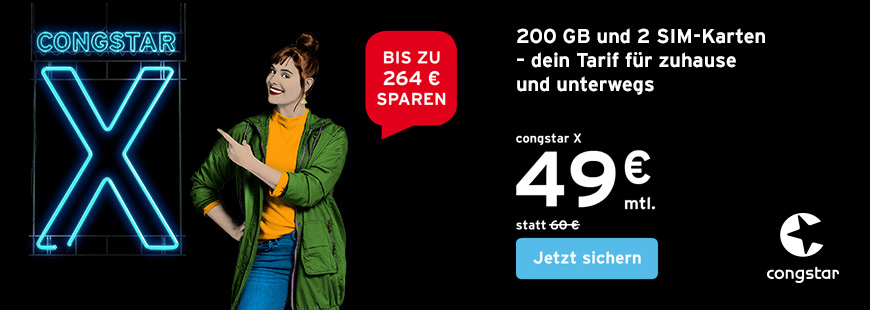 congstar X Aktion bis zum 5.7.2021: 49 � statt 60 � pro Monat