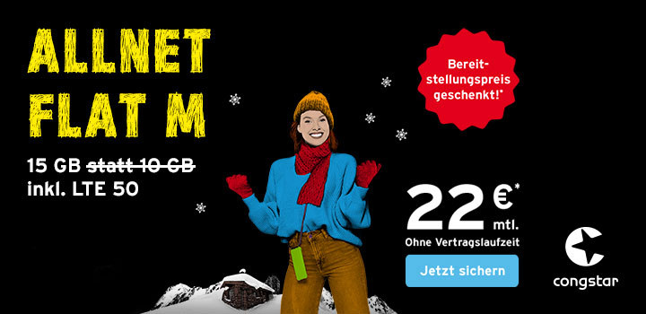 congstar Winteraktion - 15 GB f�r nur 22 � mtl.