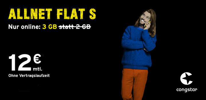 congstar Allnet Flat S � 3 GB Datenvolumen plus Allnet und SMS Flat