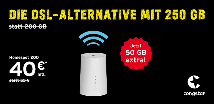 congstar Homespot Aktion: 250 GB Datenvolumen f�r nur 40 �
