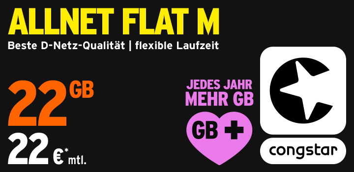 22 GB f�r nur 22 &euro; mtl. � congstar Allnet Flat M