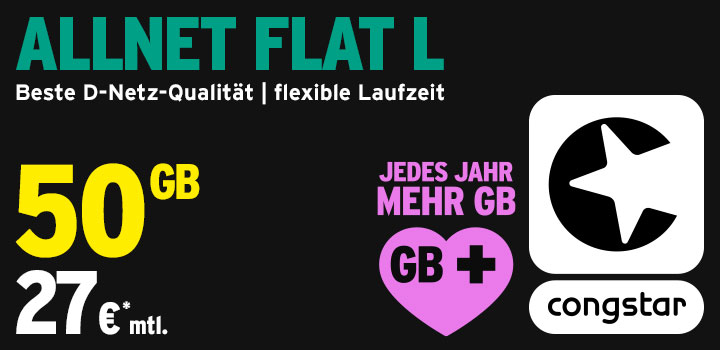 congstar Fr�hlingsaktion: 50 GB f�r nur 27 &euro; mtl.