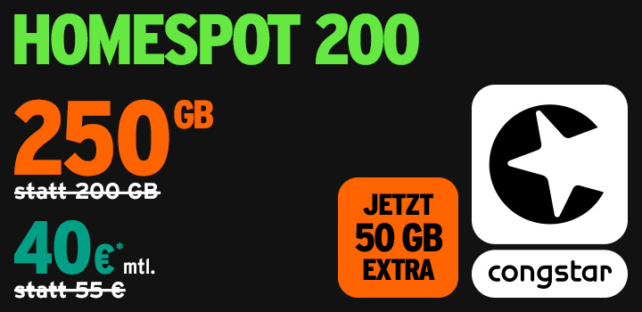congstar Homespot 250 GB f�r 40&nbsp;&euro; mtl.