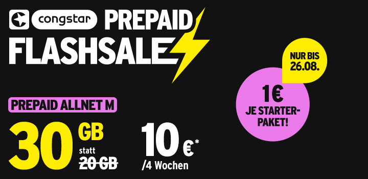 congstar Flash Sale: Prepaid M mit 30 GB f�r nur 10 �