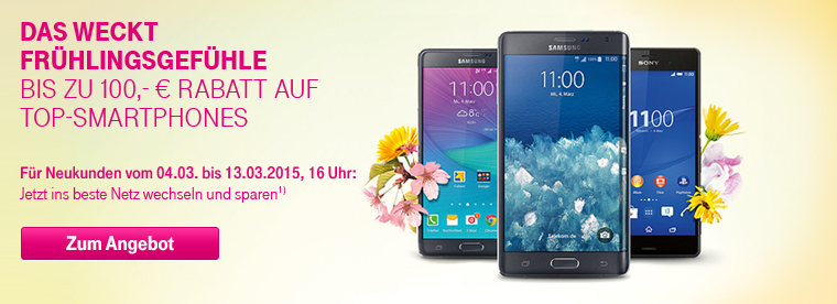 Mobilfunk-Fr�hlingsgef�hle: Bis zu 100,- � Rabatt auf Smartphones