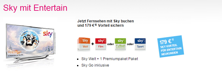 179,- � Ersparnis f�r Entertain Neukunden und Sky