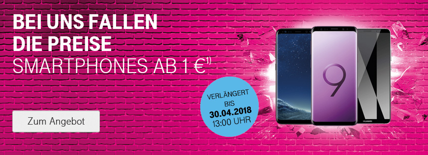 Aktion verl�ngert bis 30.04.2018 - Ausgew�hlte Smartphones ab 1 &euro;