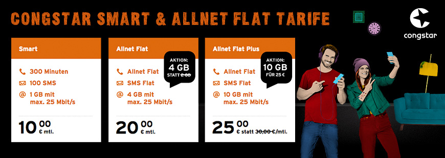 congstar Aktion - Verl�ngert bis 02.09. - 10 GB f�r 25 � statt 30 � monatlich