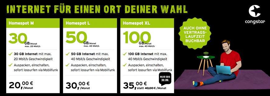 congstar Aktion - 100 GB f�r 35 � statt 40 � monatlich - Homespot XL