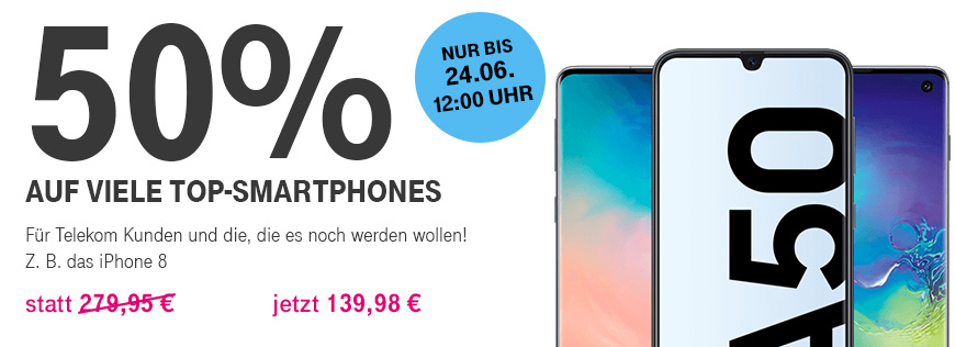 Nur f�r kurze Zeit - 50% auf viele Top-Smartphones