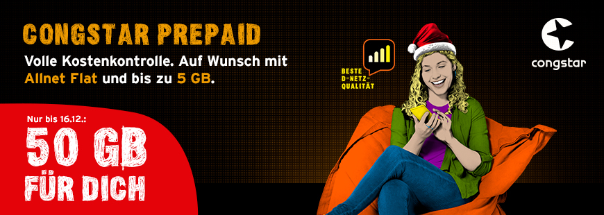 congstar Prepaid Aktion � nur bis 16.12.2019: 50 GB einmalig sichern