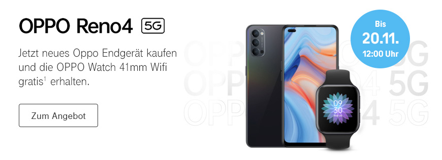 Aktion bis 20.11.2020 verl�ngert: Gratis OPPO Watch zum OPPO Reno4 5G