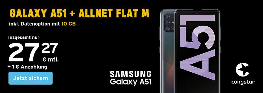 congstar Winteraktion: Jetzt das Samsung Galaxy A51 f�r nur 1 � Anzahlung sichern