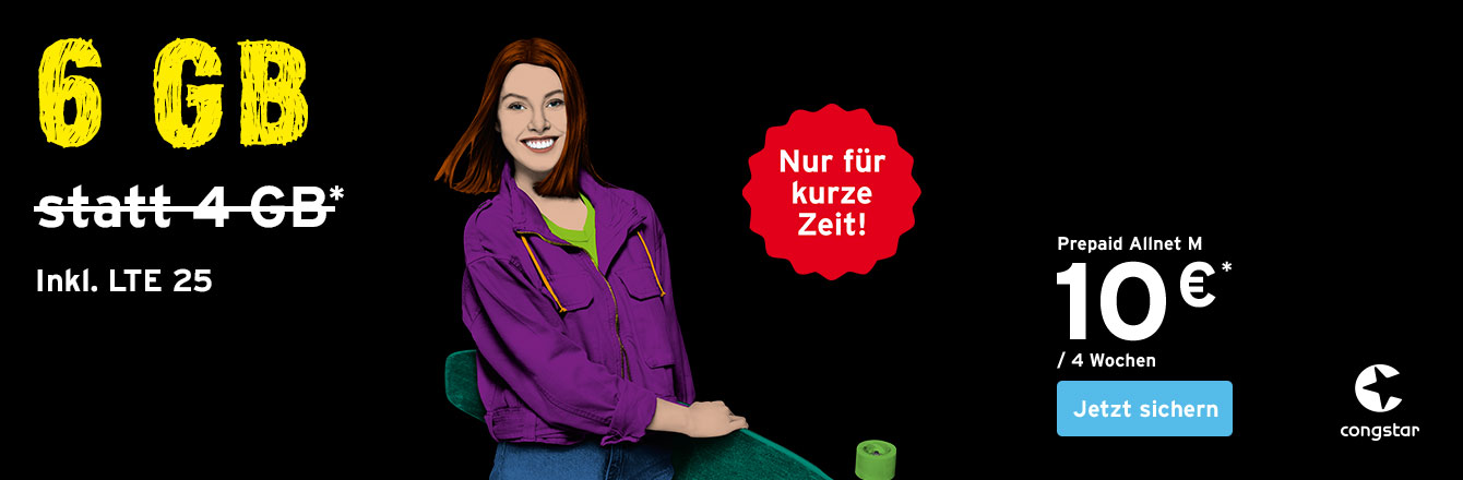 Aktion: congstar Prepaid Allnet M mit 6 GB statt 4 GB<br />
