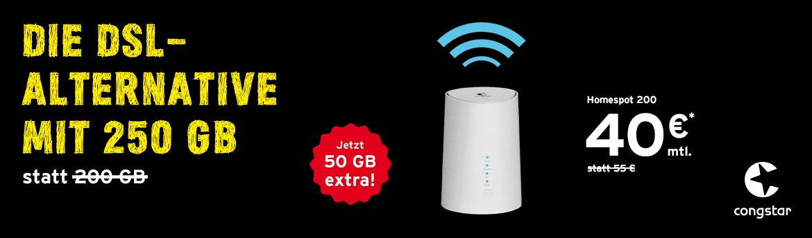 congstar Homespot Aktion: 250 GB Datenvolumen f�r nur 40 �