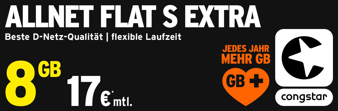 congstar Allnet Flat S Extra � 8 GB f�r nur 17 � 