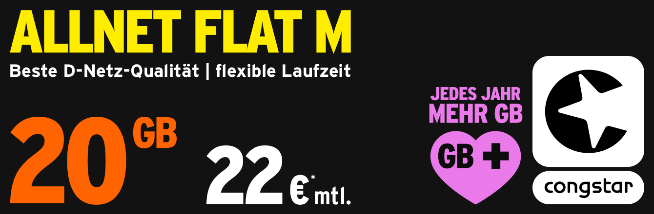 congstar Allnet Flat M � 20 GB f�r 22 �