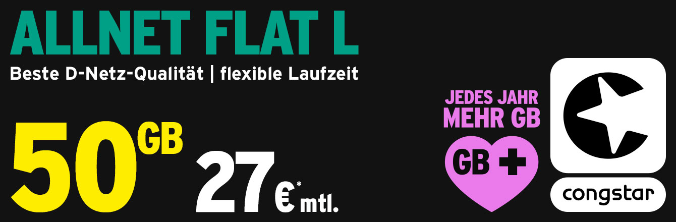 congstar Fr�hlingsaktion: 50 GB f�r nur 27 &euro; mtl.