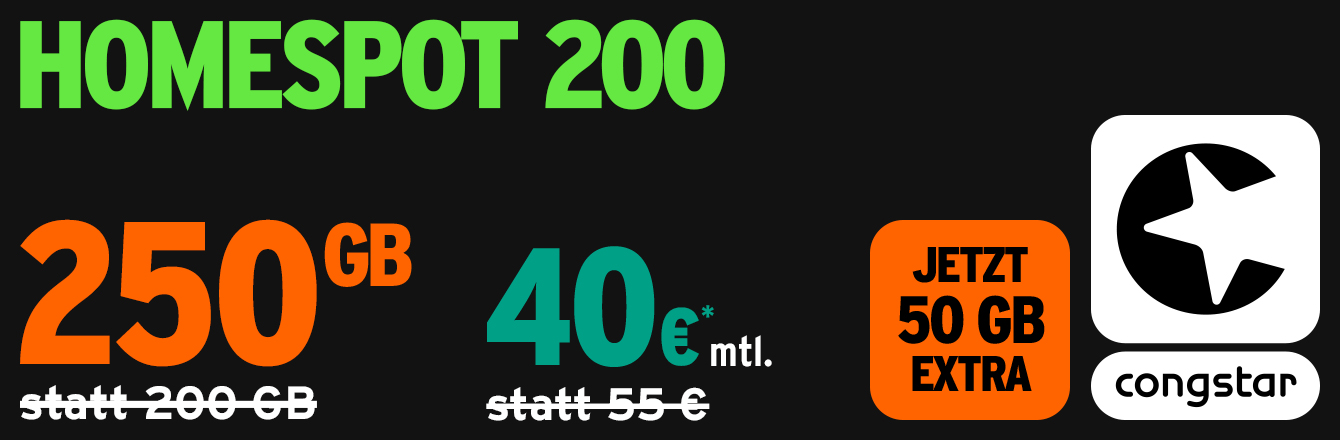 congstar Homespot 250 GB f�r 40&nbsp;&euro; mtl.