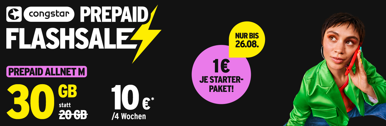 congstar Flash Sale: Prepaid M mit 30 GB f�r nur 10 �