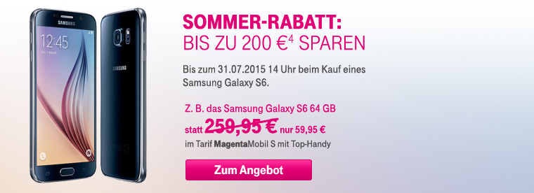 Noch bis 31.07.2015: 200 � beim Galaxy S6 64 GB sparen!